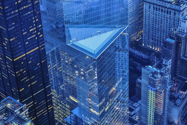 city skyscrapers with a blue tinted light